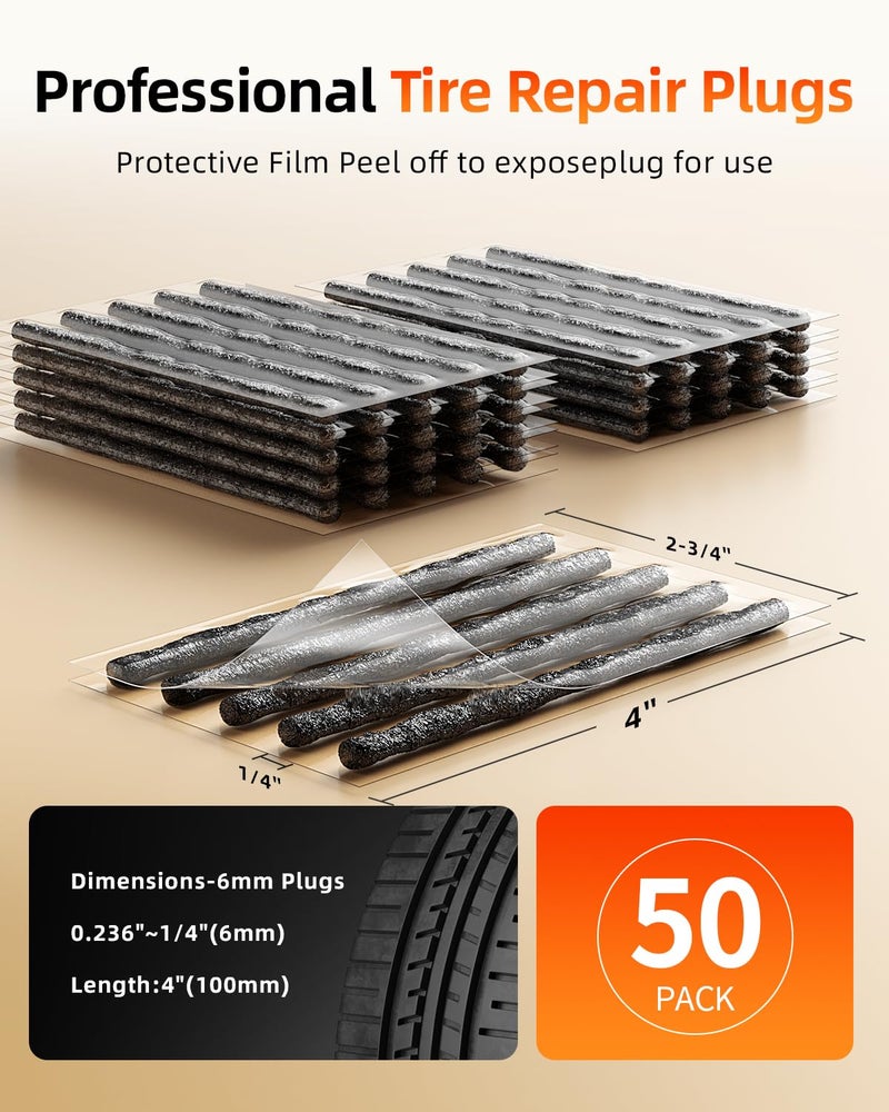 AUTOWN Flat Tire Repair Kits, 74 Pcs Universal Tire Plug Kit Heavy Duty Flat Tire Puncture Repair Kit for Cars, Trucks, Motorcycles, ATVï¼ŒRV, Jeep, Tractor, Trailer - Image 2